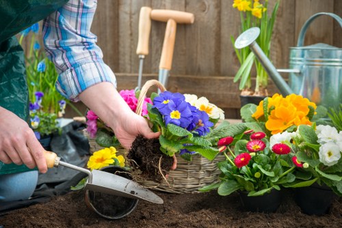 Reclaimed planters and mulch being used in a community garden
